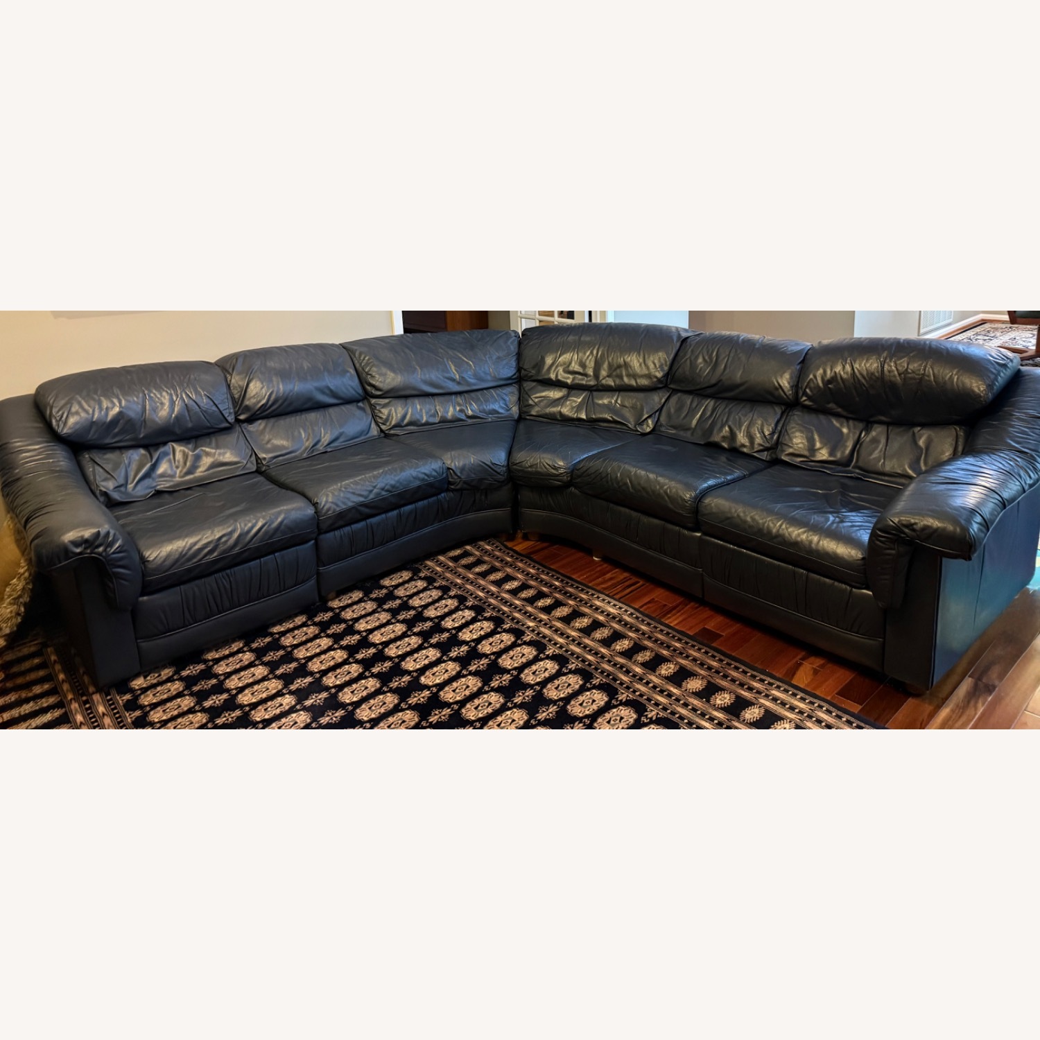 Navy Leather 2 Piece Wedge Sectional - image-1