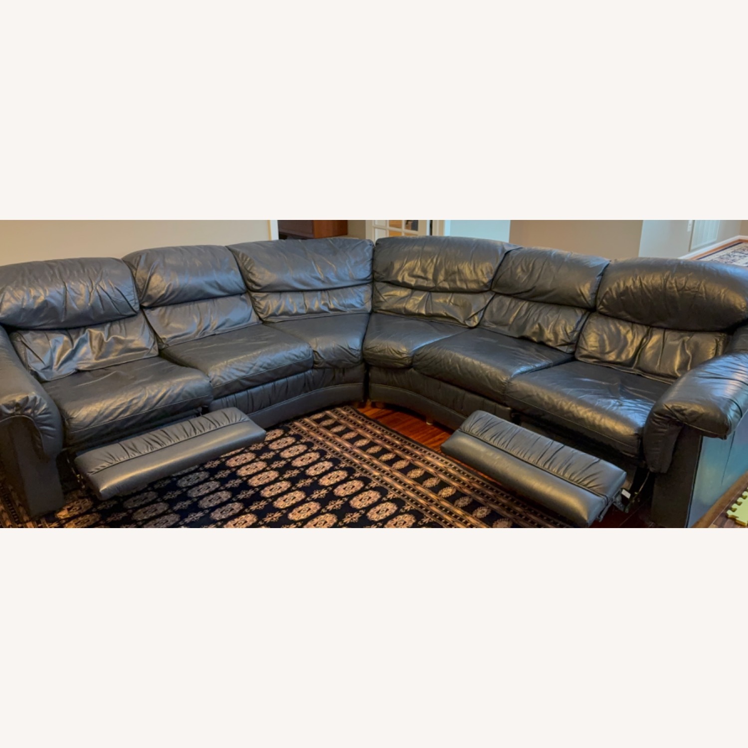 Navy Leather 2 Piece Wedge Sectional - image-2