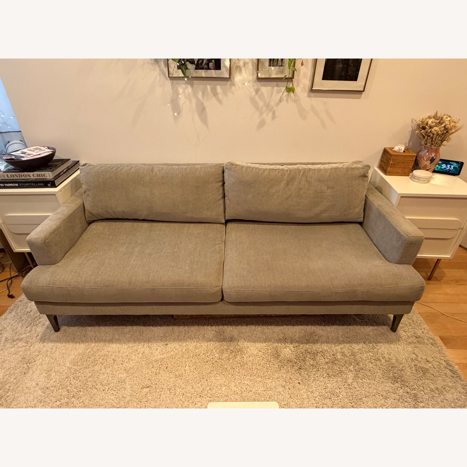West Elm Andes Light Gray Velvet 2 Seater Sofa - image-1