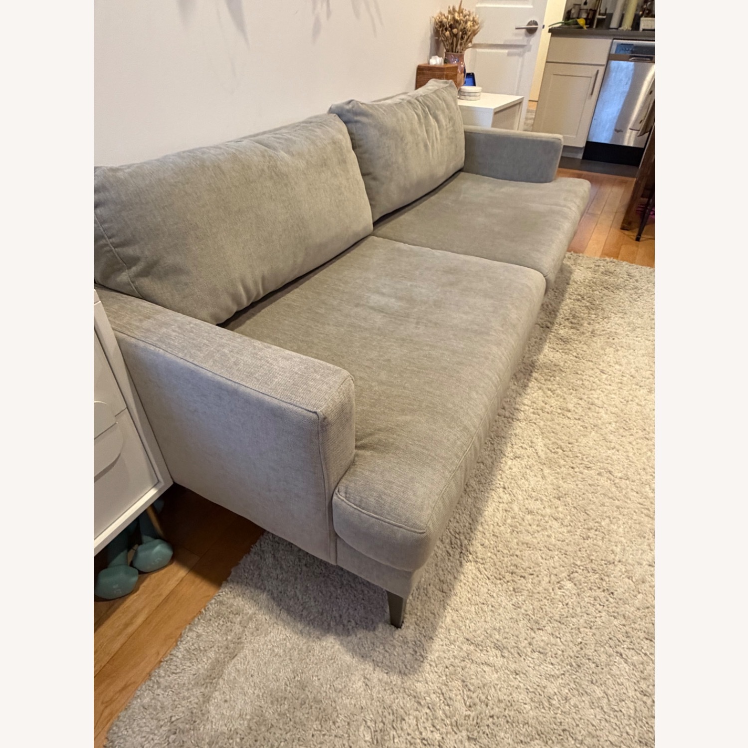 West Elm Andes Light Gray Velvet 2 Seater Sofa - image-3