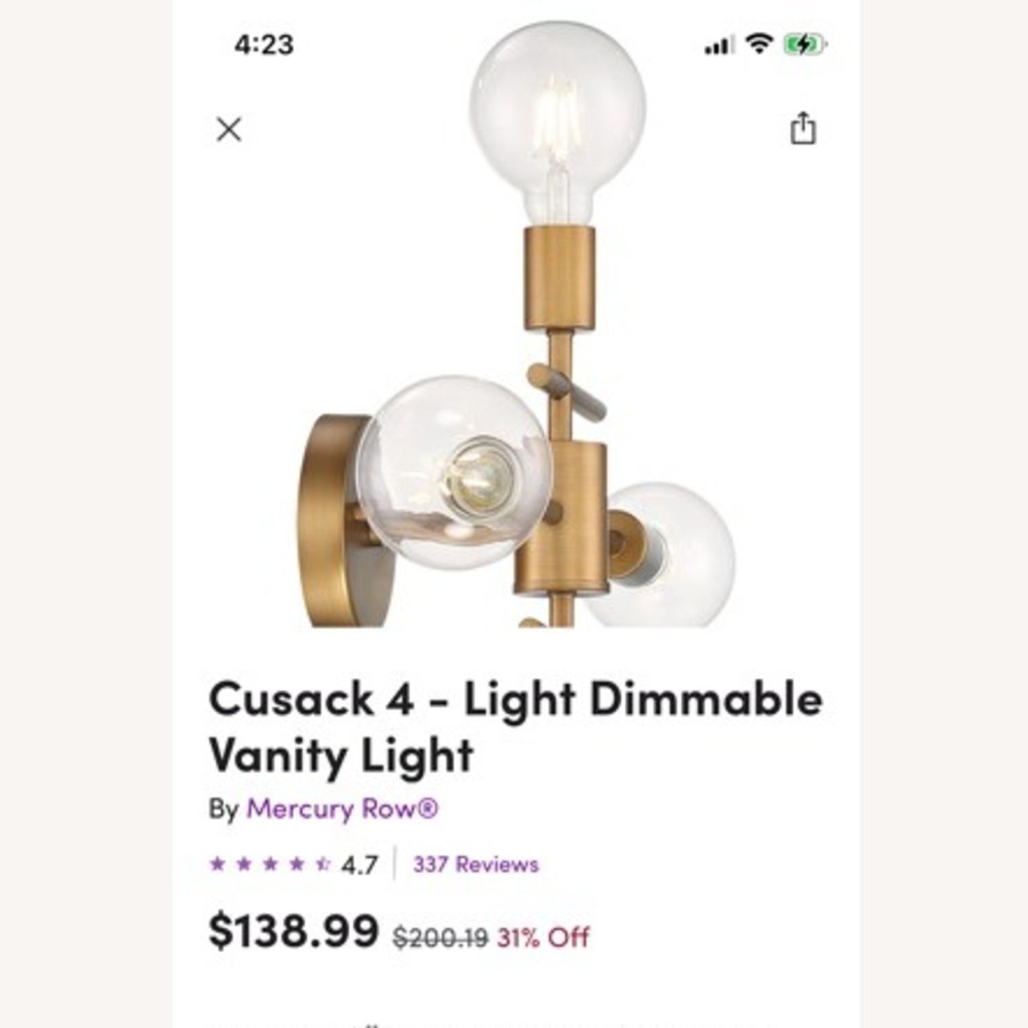 Wayfair Cusack Gold Metal Wall Lamp - image-2