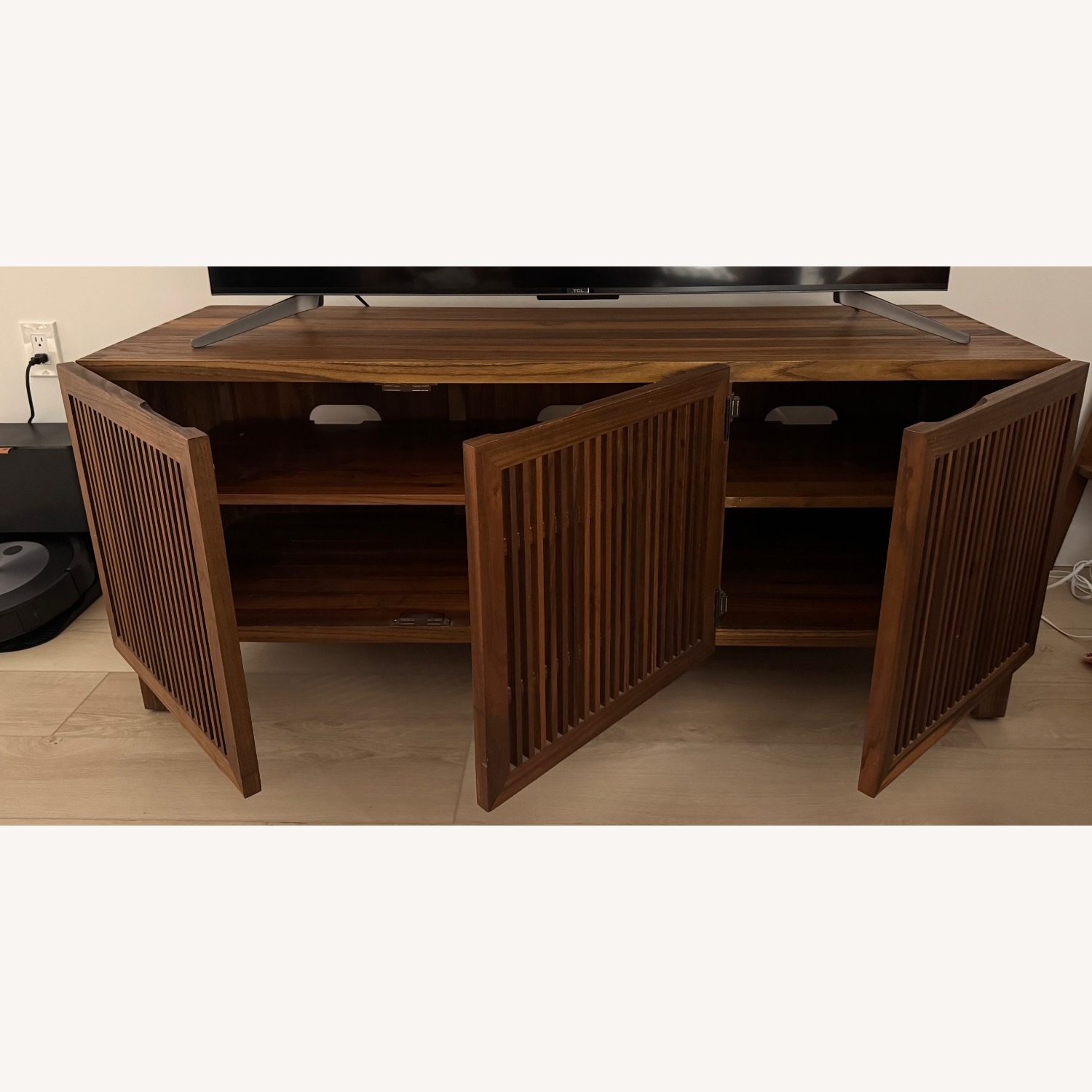 Crate & Barrel Dark Brown Wood Media Storage - image-2