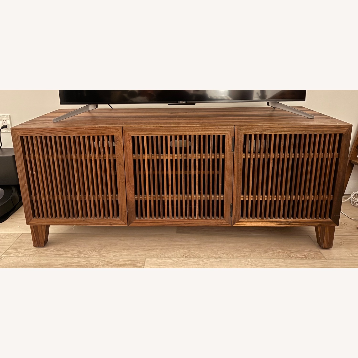 Crate & Barrel Dark Brown Wood Media Storage - image-1