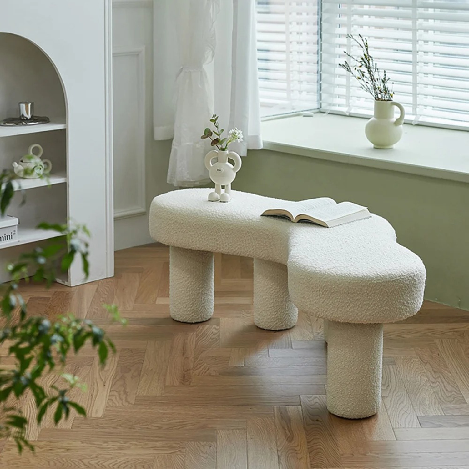 Homary White Boucle Bench - image-3