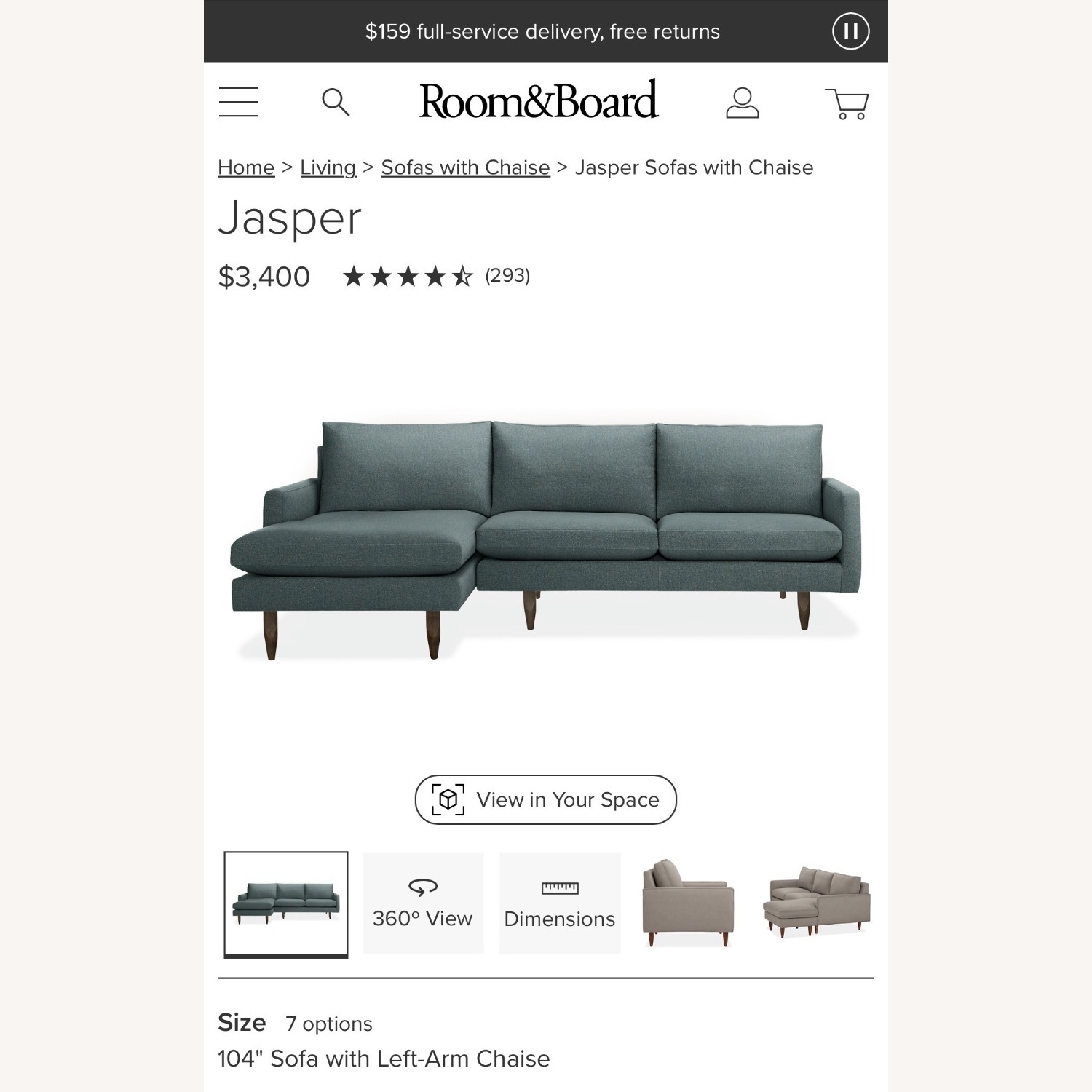 Room & Board Jasper Dark Gray Fabric 2 Piece Sectional - image-2
