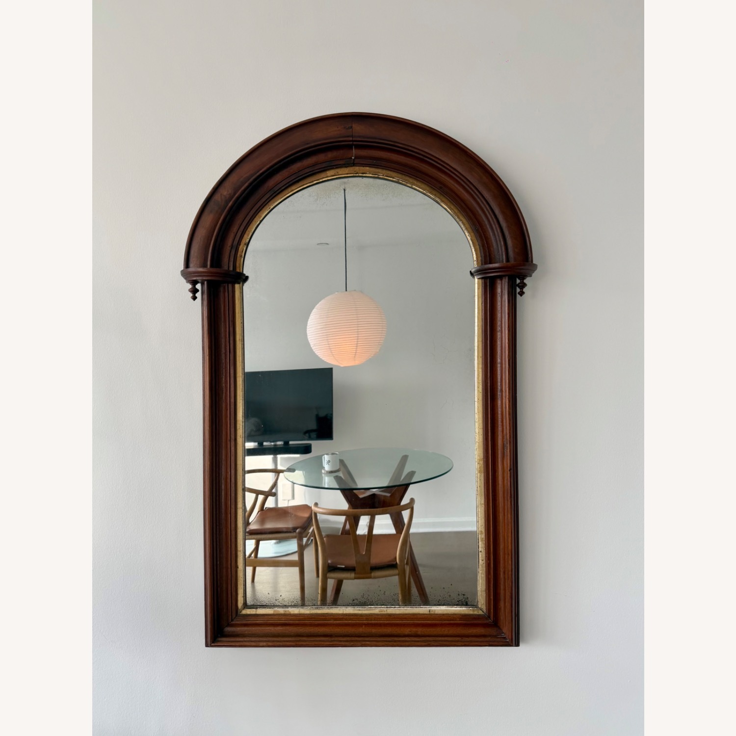 Antique Wood Arched Mirror - image-1