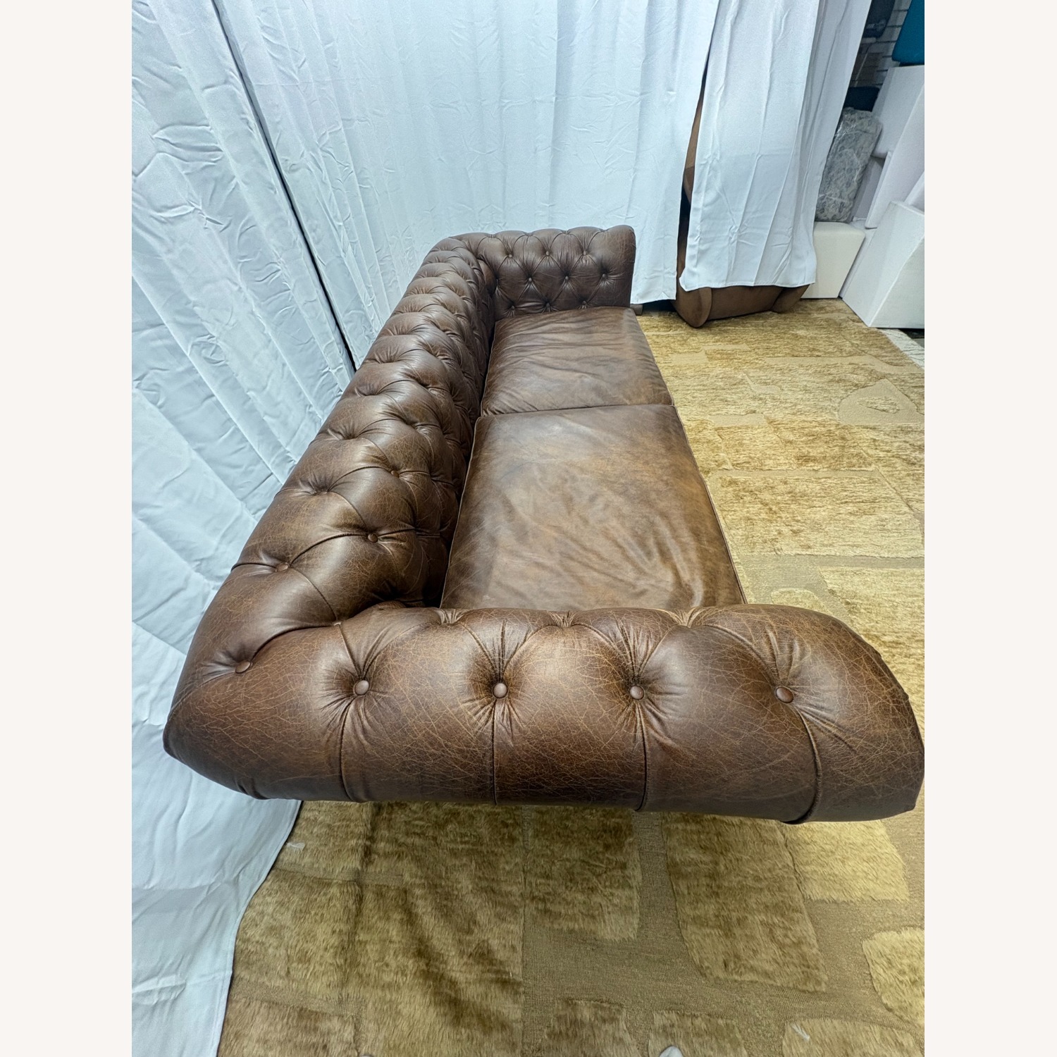 Restoration Hardware Kensington Leather 2-Cushion Sofa - image-10