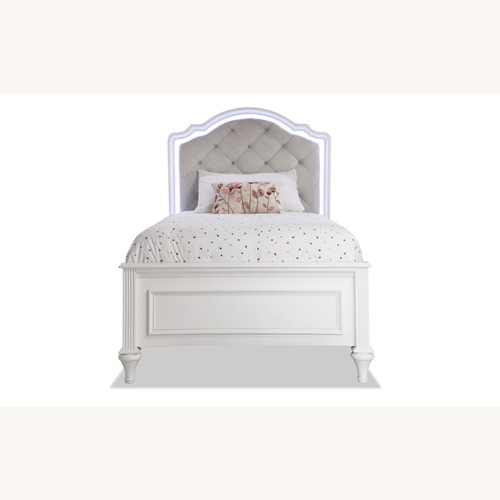 Used Bob's Madelyn Full White Upholstered Panel Bed for sale on AptDeco