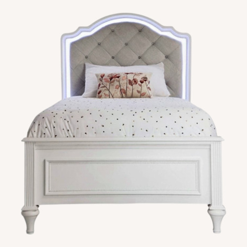 Used Bob's Madelyn Full White Upholstered Panel Bed for sale on AptDeco