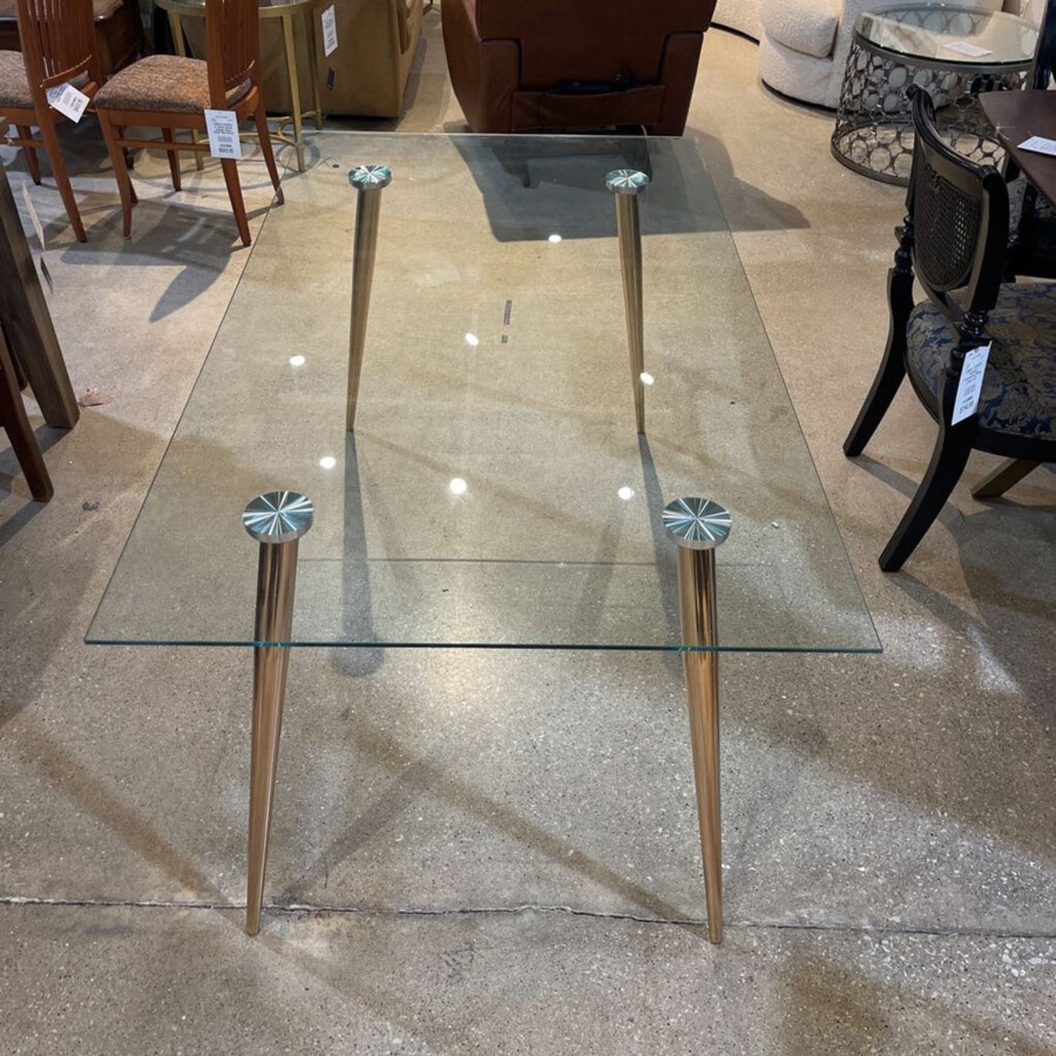 Modern Glass Top w Metal Legs Dining Table  - image-4