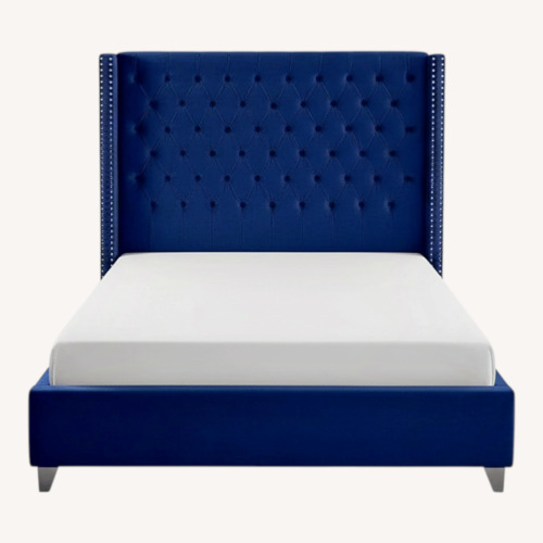 Used Aiden - Upholstered Queen Bed - Navy for sale on AptDeco