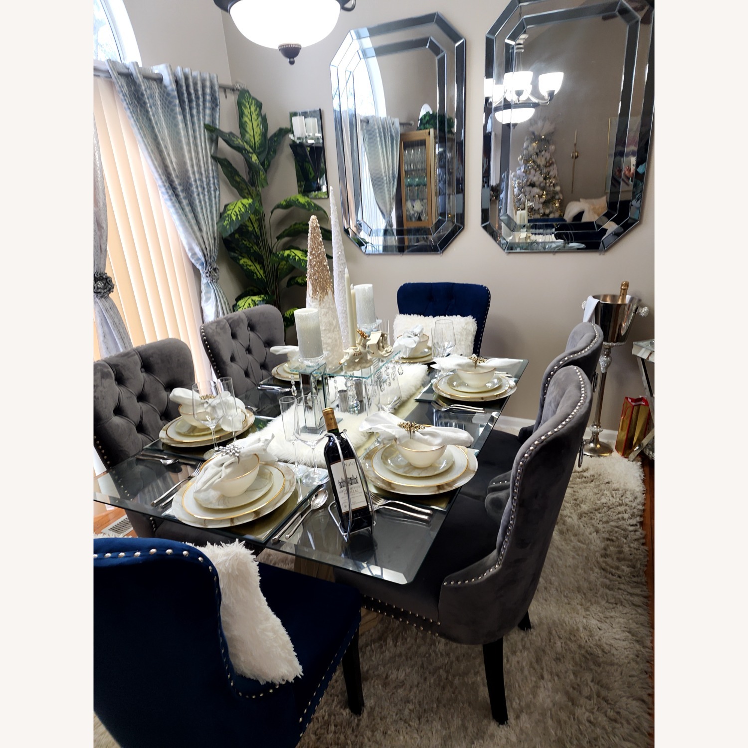 Light Gray Velvet Dining Chairs - image-3