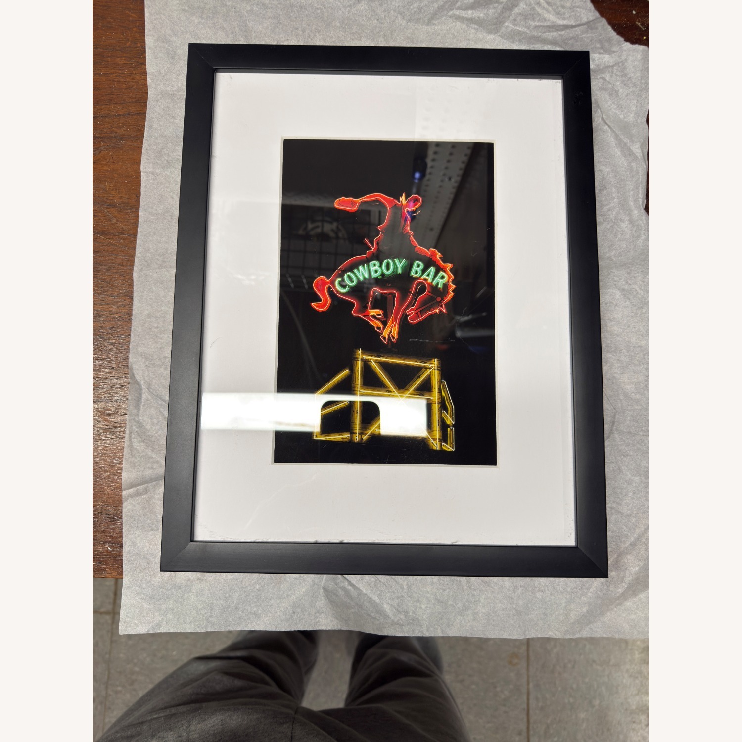 Framed Cowboy Bar Neon Sign Wall Art - image-1