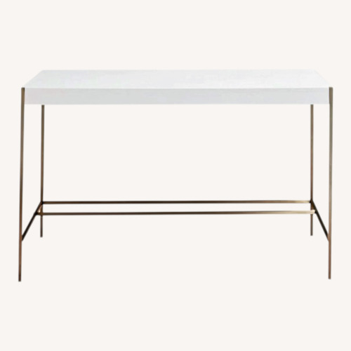 Used West Elm Zane Desk, White Lacquer/Antique Brass for sale on AptDeco