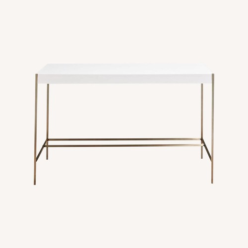 Used West Elm Zane Desk, White Lacquer/Antique Brass for sale on AptDeco