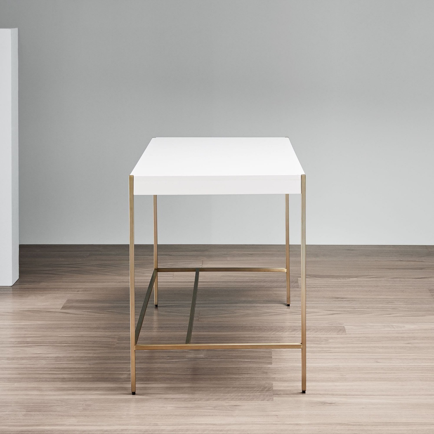 West Elm Zane Desk, White Lacquer/Antique Brass - image-2
