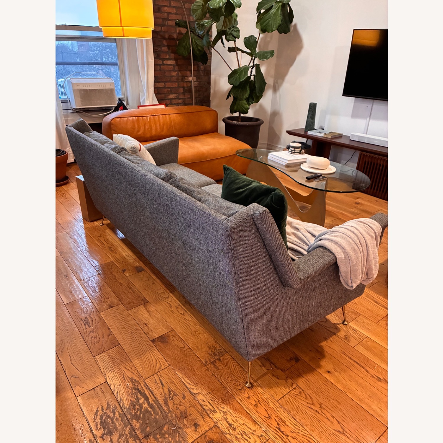 West Elm Dark Gray Linen 3+ Seater Sofa - image-3