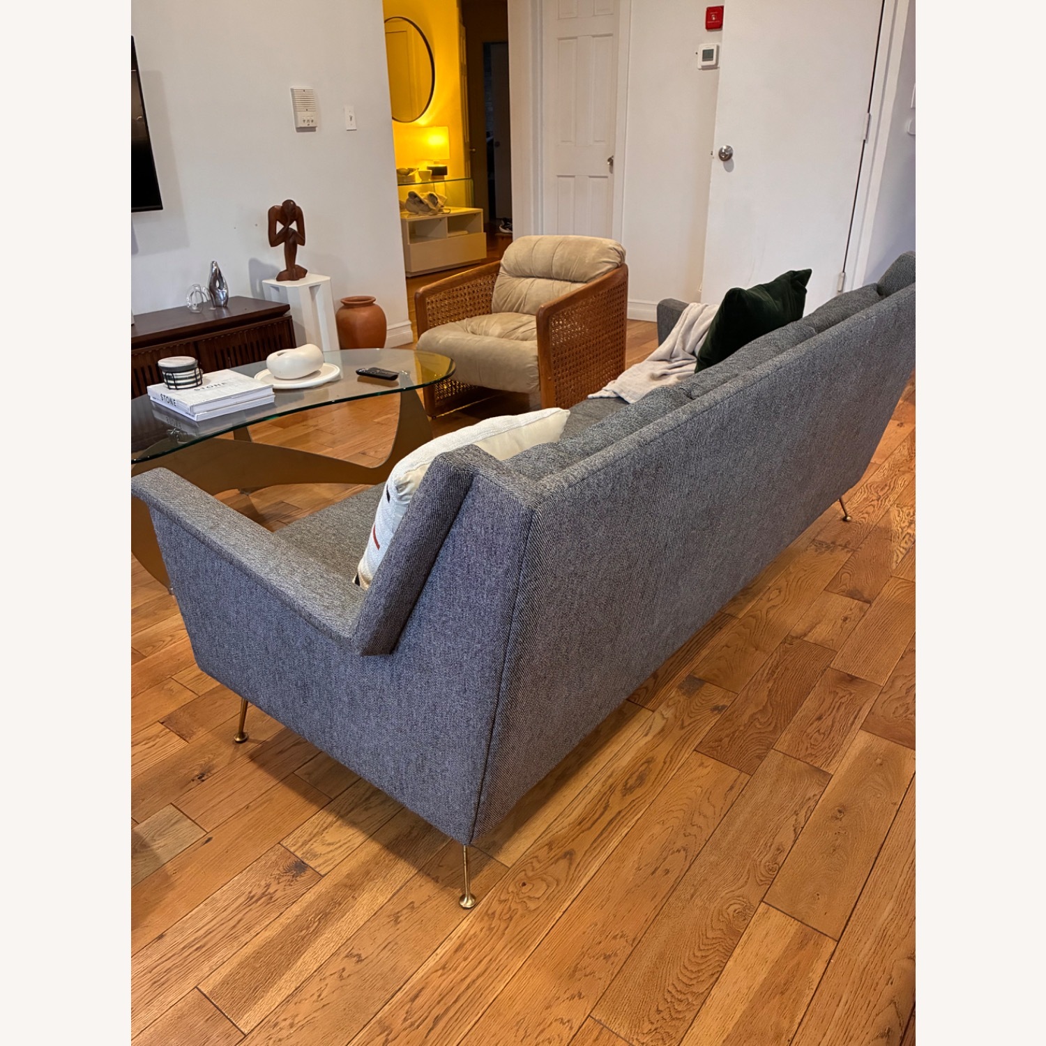 West Elm Dark Gray Linen 3+ Seater Sofa - image-4