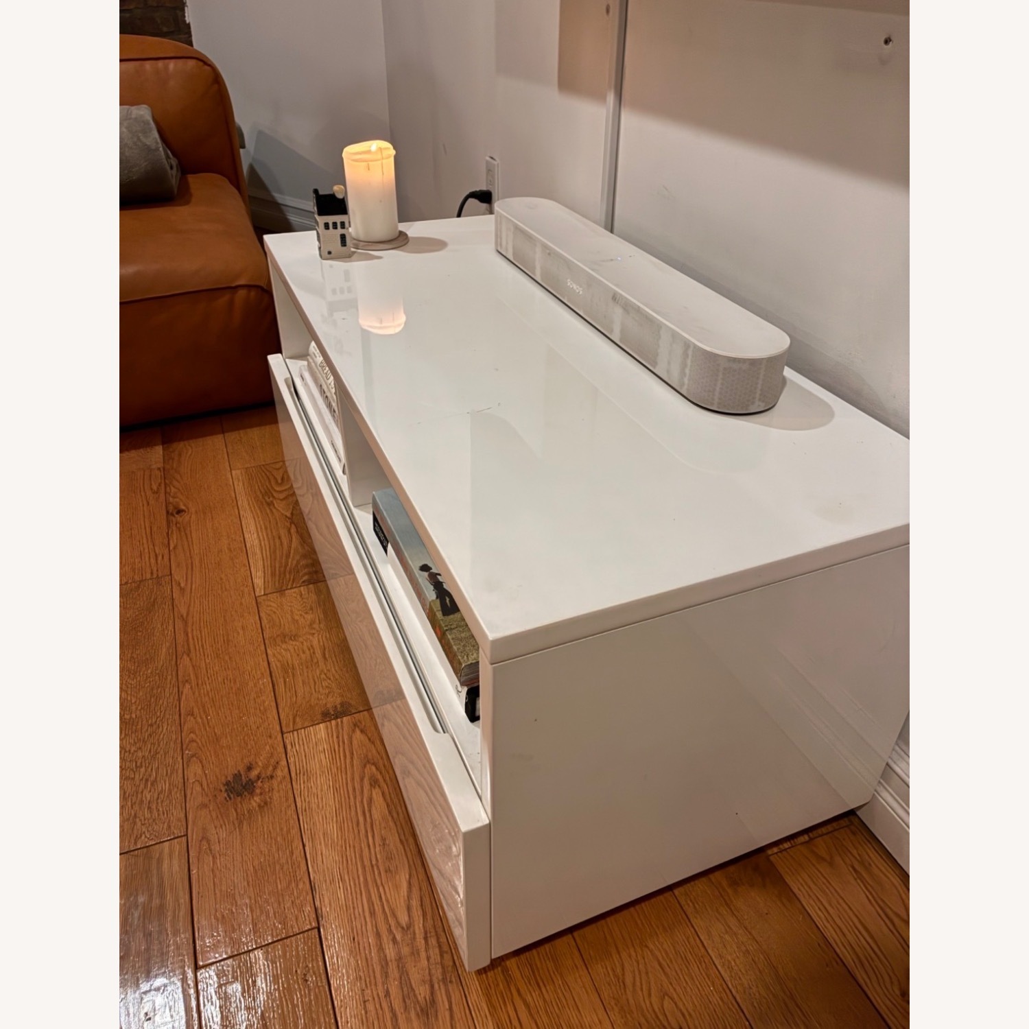 CB2 Chill White Lacquer Media Storage TV Console - image-3