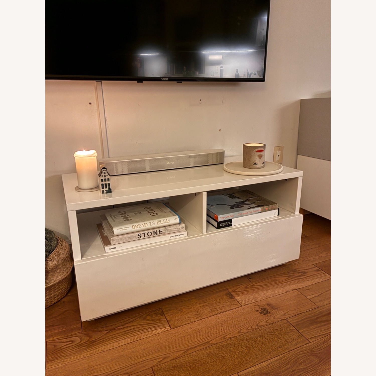 CB2 Chill White Lacquer Media Storage TV Console - image-1