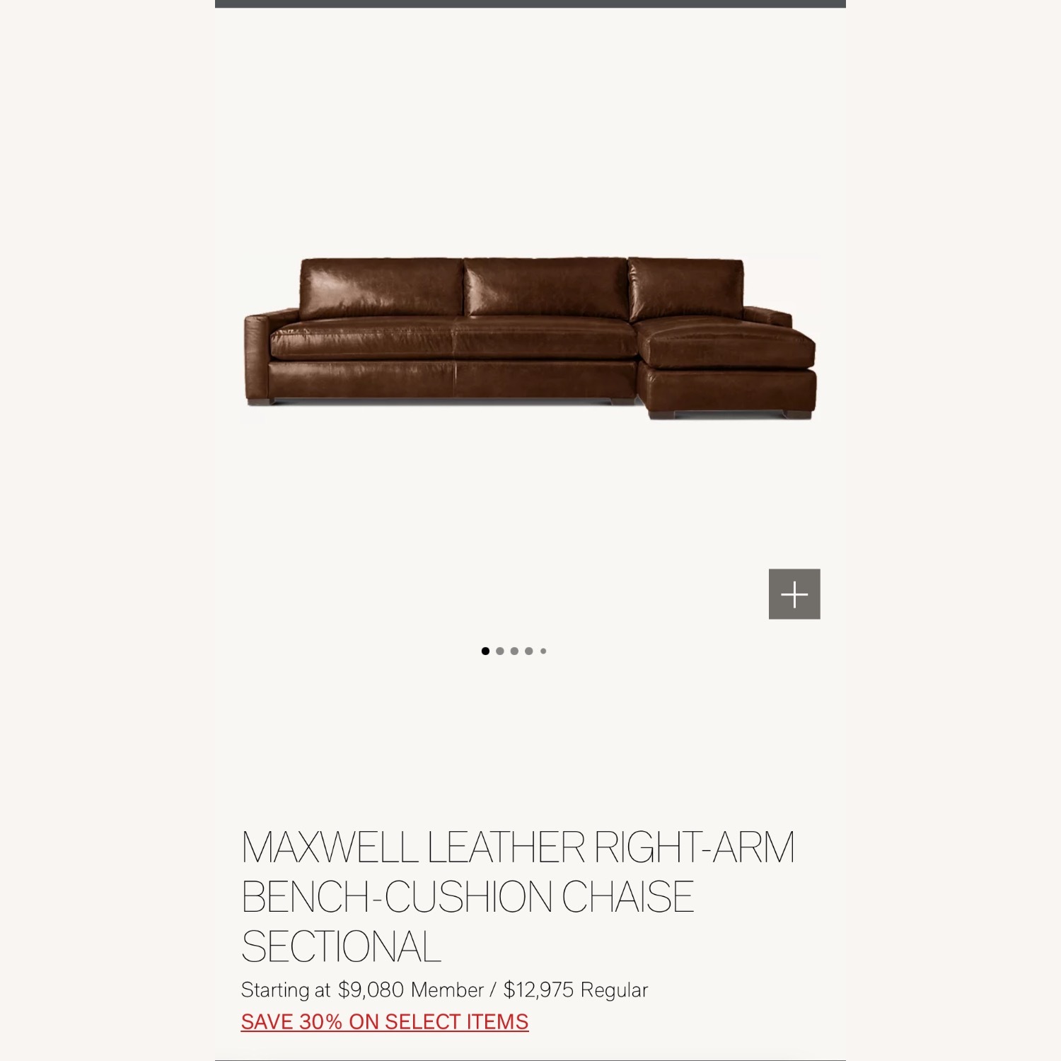 Restoration Hardware Maxwell Leather 2 Piece Sectional - image-1