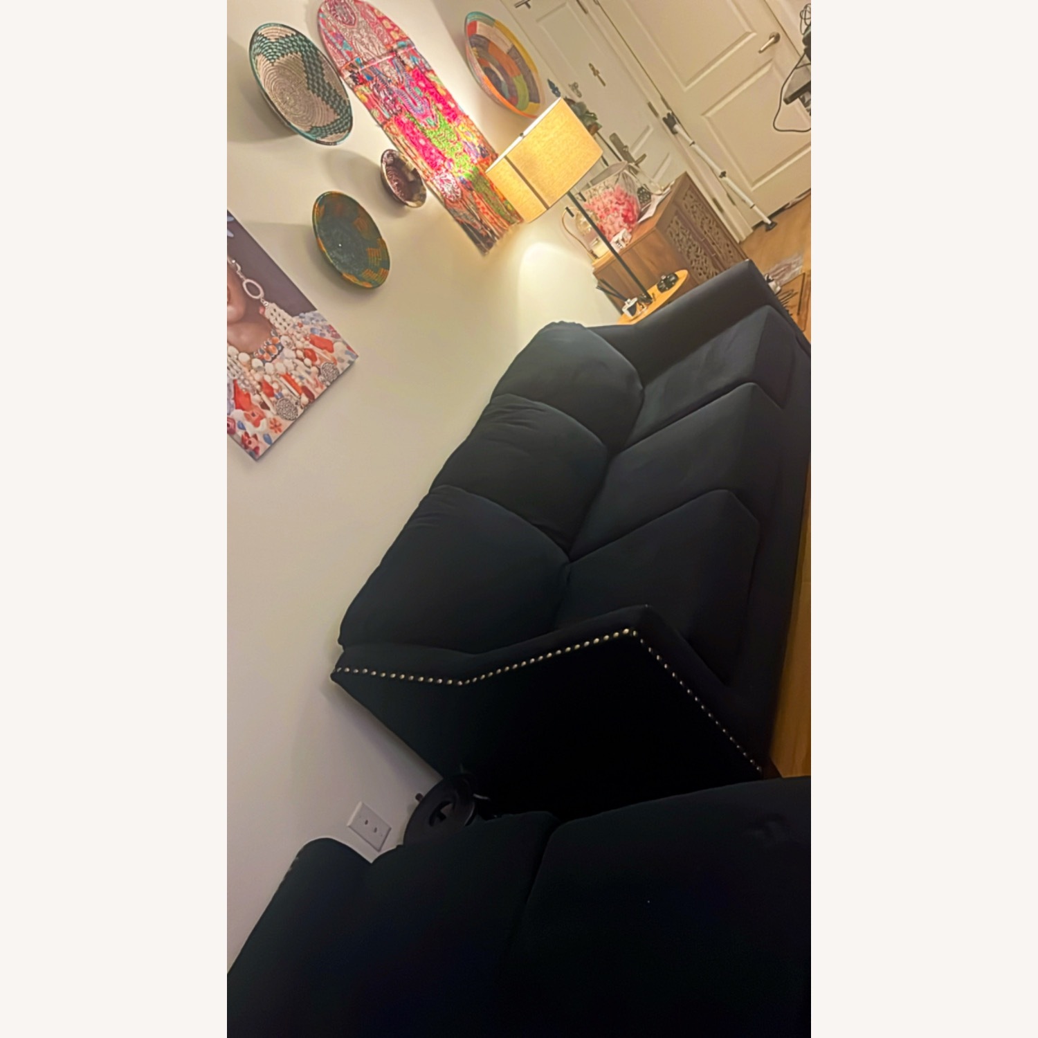 Indigo Blue Couch With Silver Accents  - image-2