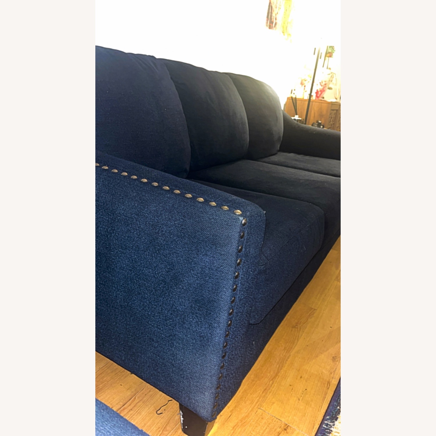 Indigo Blue Couch With Silver Accents  - image-1