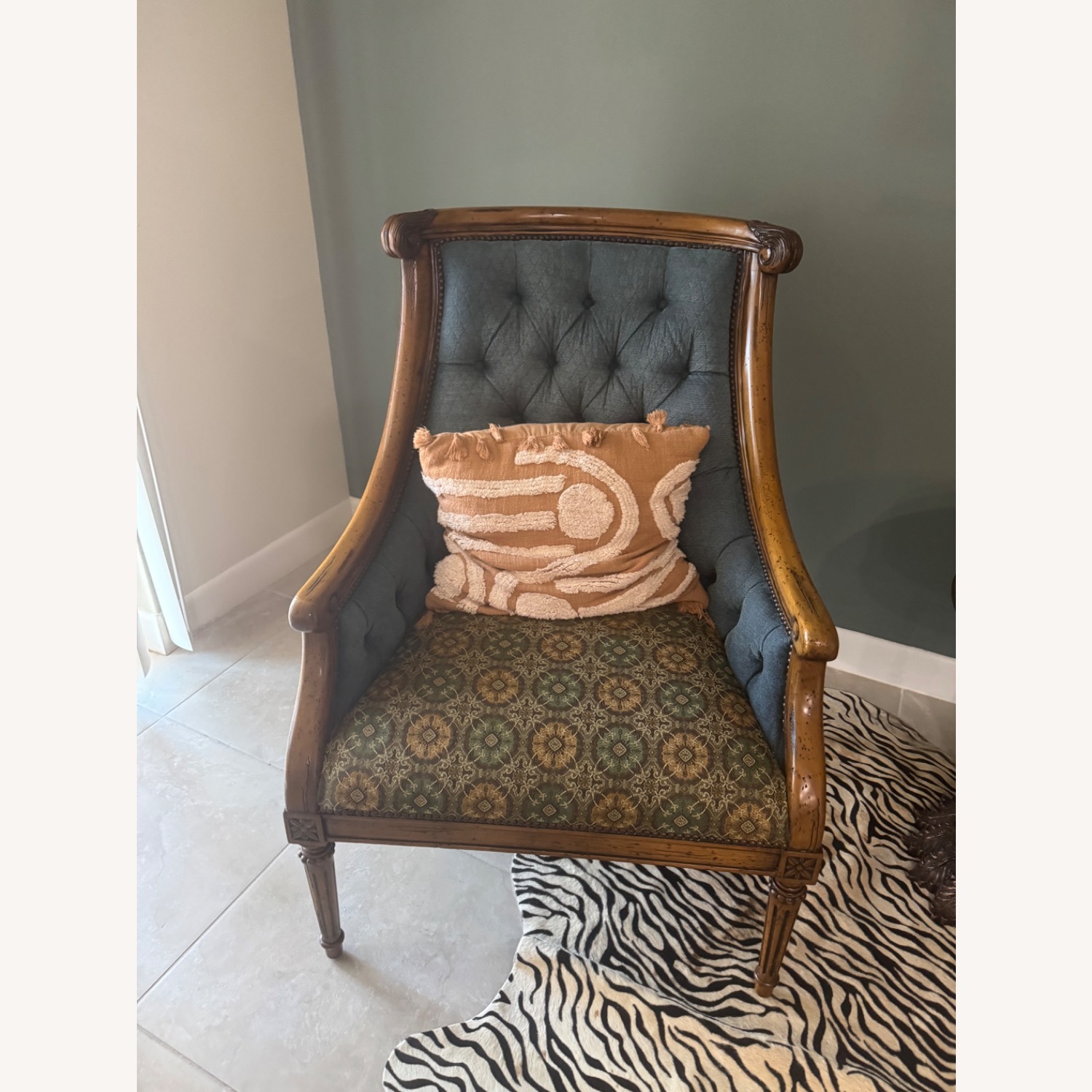 Louis XV Bergère Tufted Accent Chairs Pair  - image-3