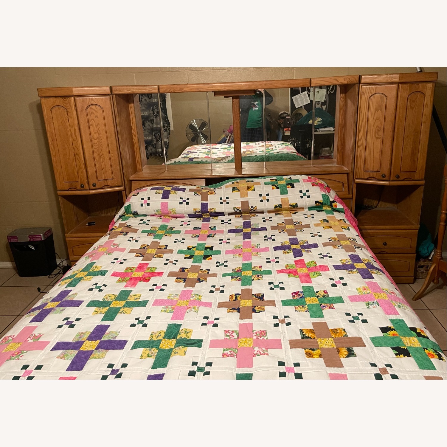 Light Brown Wood Queen Bed - image-1