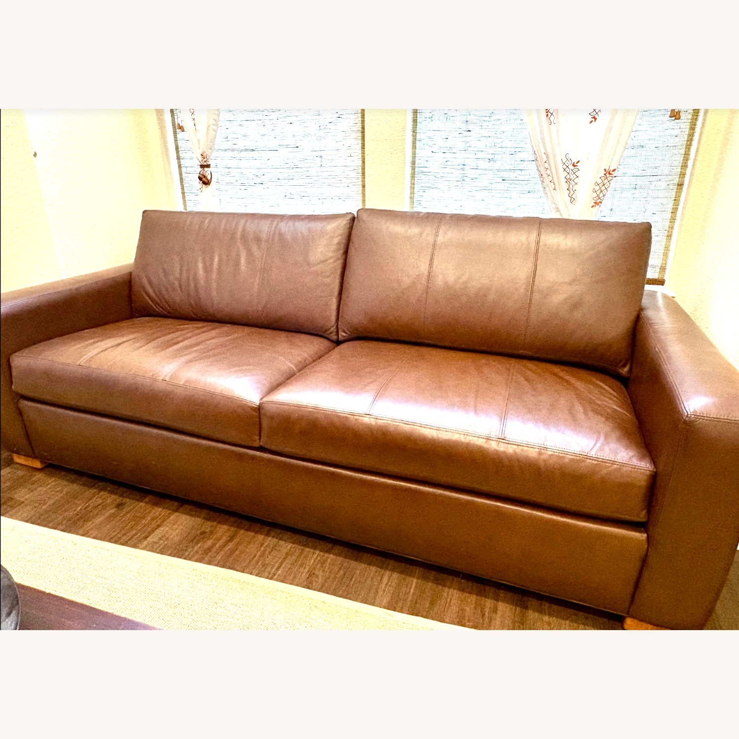 Ethan Allen Dark Brown Leather 3+ Seater Sofa - image-1