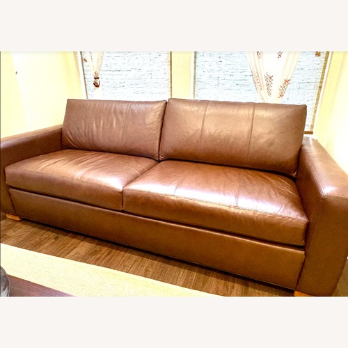 Used Ethan Allen Dark Brown Leather 3+ Seater Sofa for sale on AptDeco