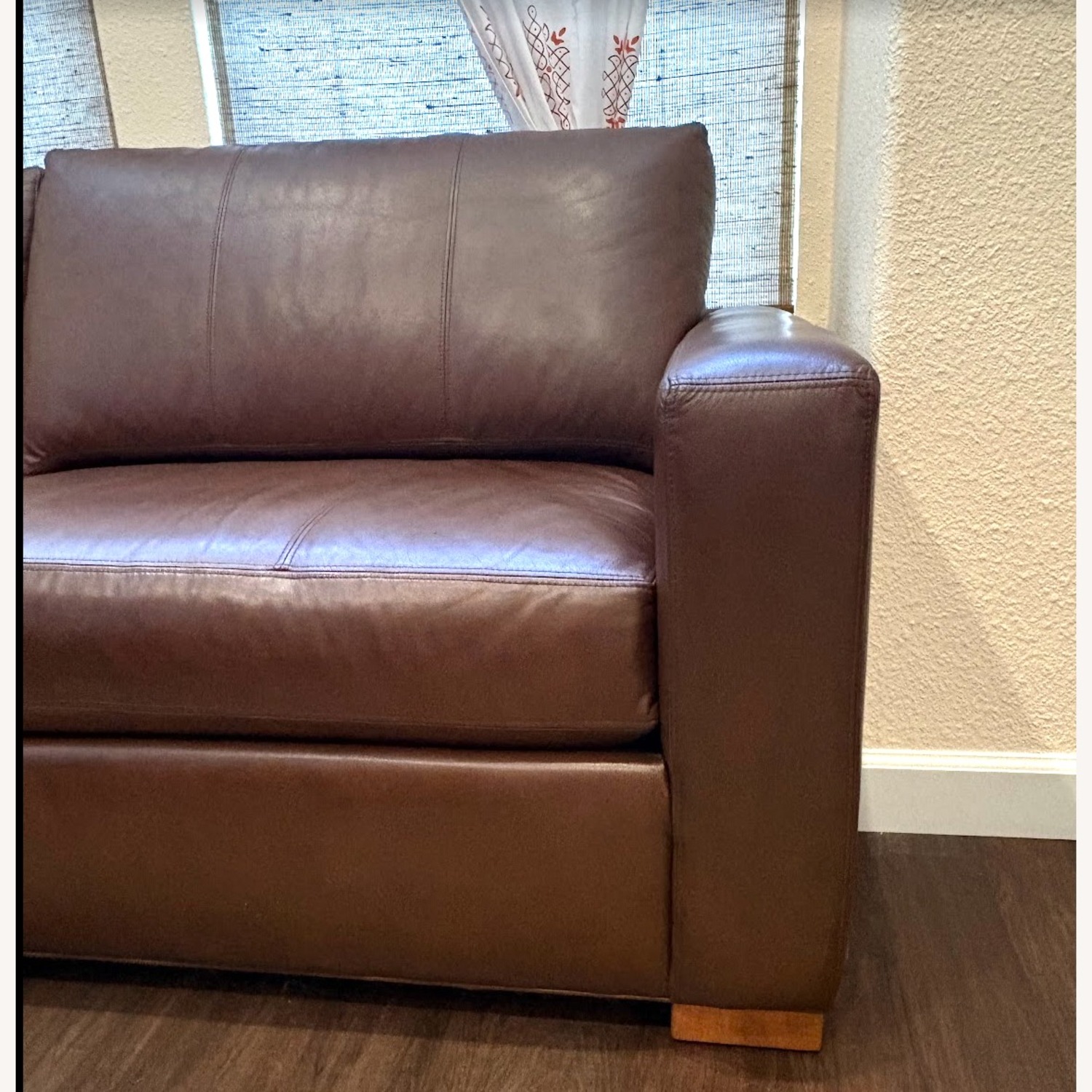 Ethan Allen Dark Brown Leather 3+ Seater Sofa - image-3