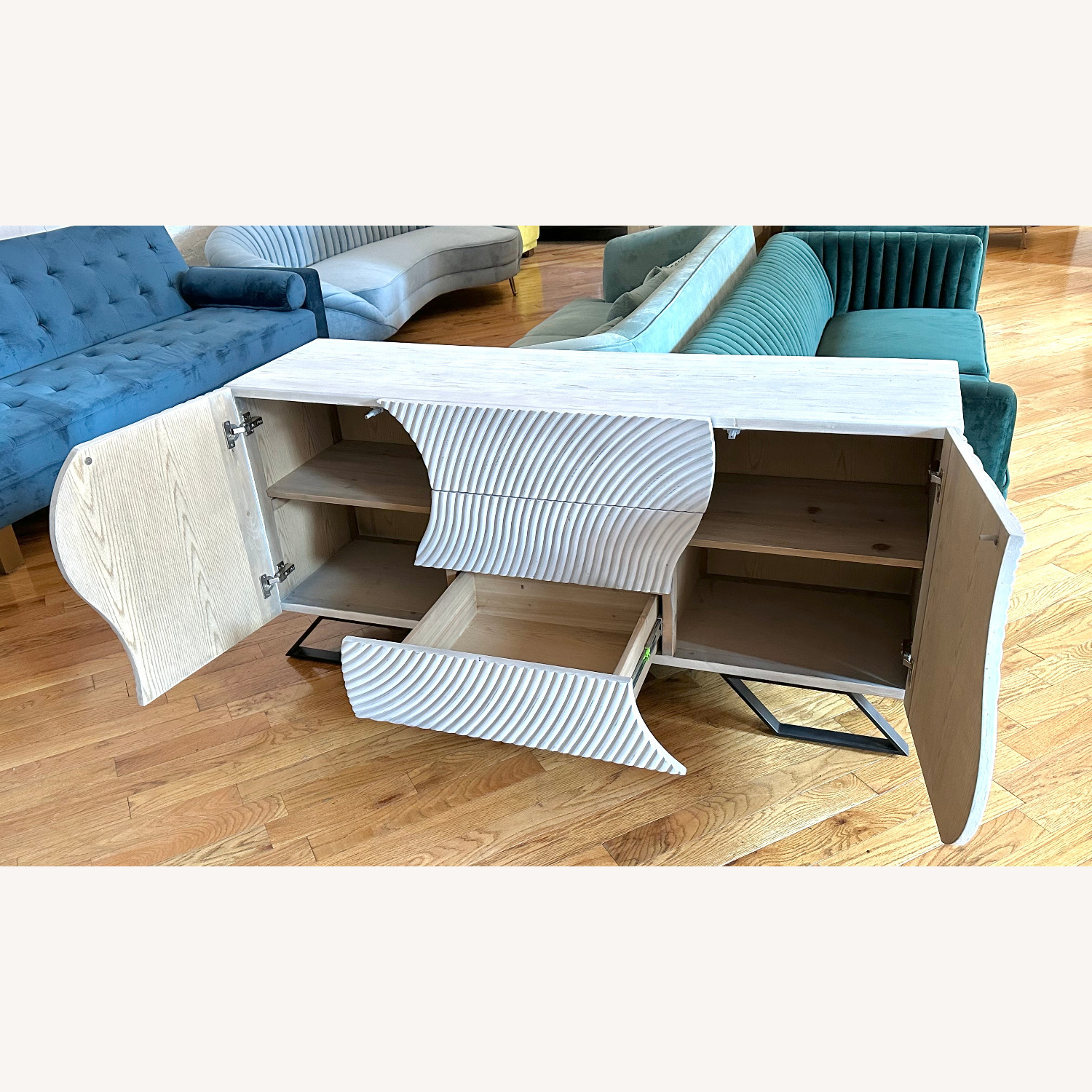 Modern Wooden Engraved Credenza Sideboard - image-4