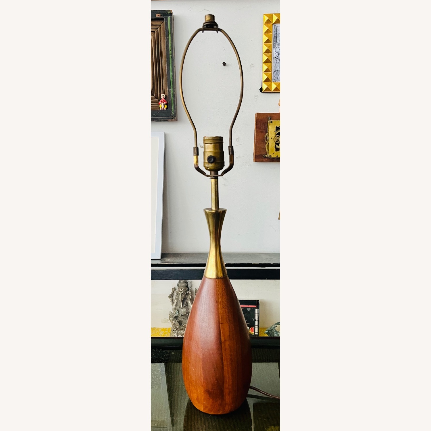 Mid Century Modern Walnut & Brass Lamp-Tony Paul   - image-1
