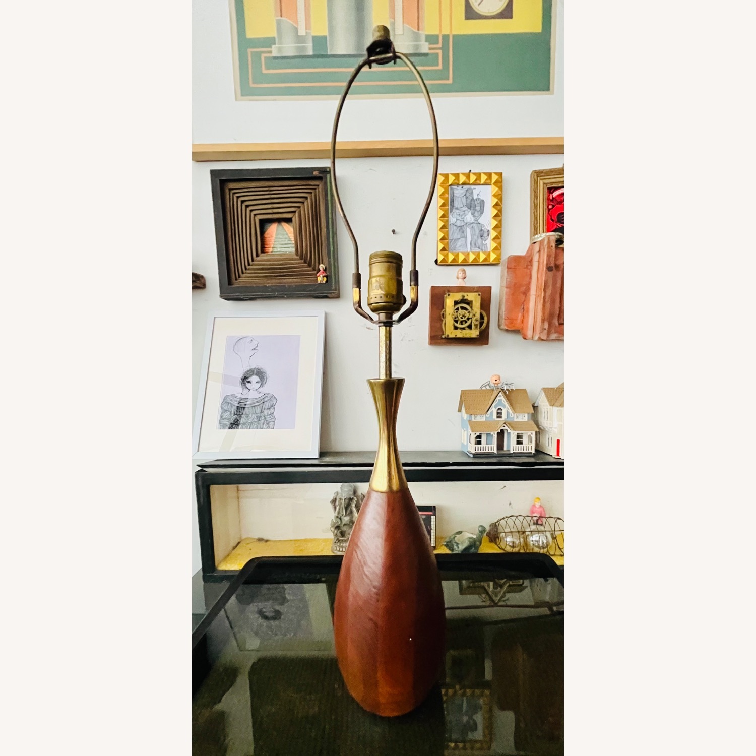Mid Century Modern Walnut & Brass Lamp-Tony Paul   - image-3