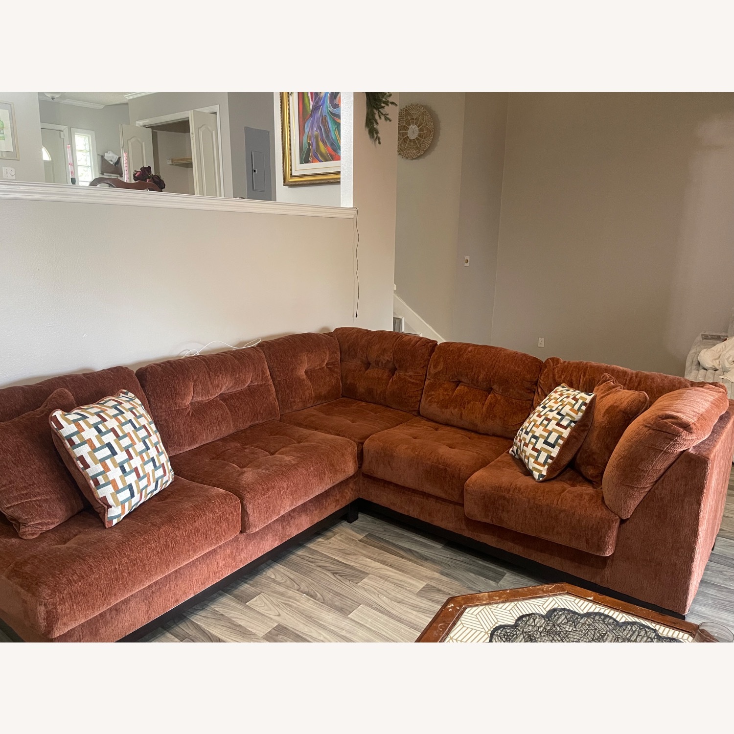 Ashley Furniture Orange Fabric 2 Piece Sectional - image-2