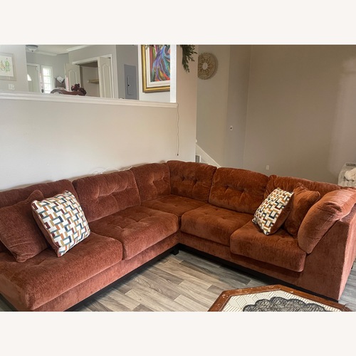 Used Ashley Furniture Orange Fabric 2 Piece Sectional for sale on AptDeco
