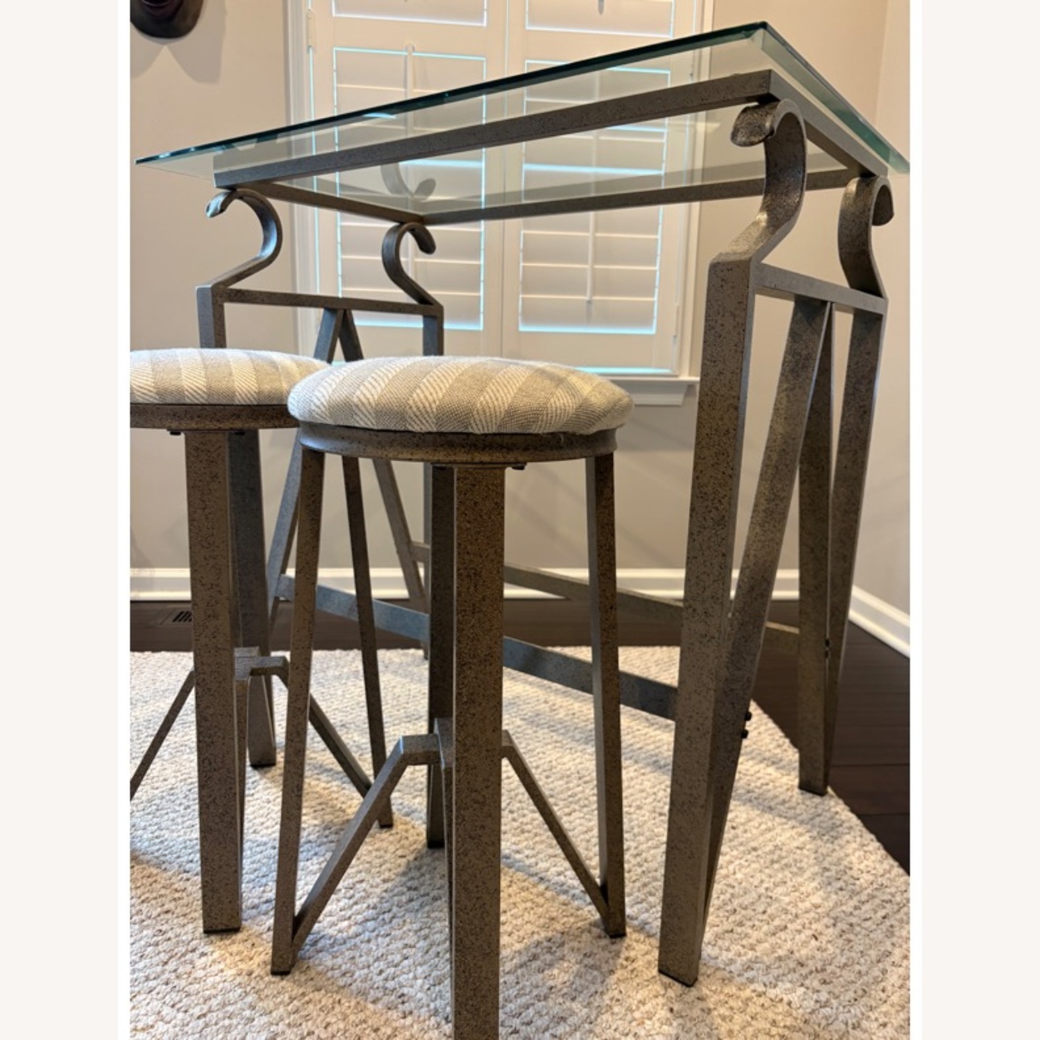  Light Gray Metal Bar Table, Stools and Wine Rack - image-4