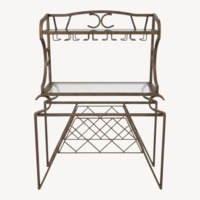  Light Gray Metal Bar Table, Stools and Wine Rack