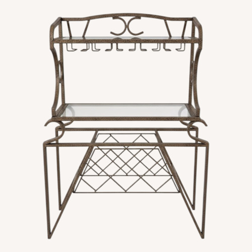 Used  Light Gray Metal Bar Table, Stools and Wine Rack for sale on AptDeco