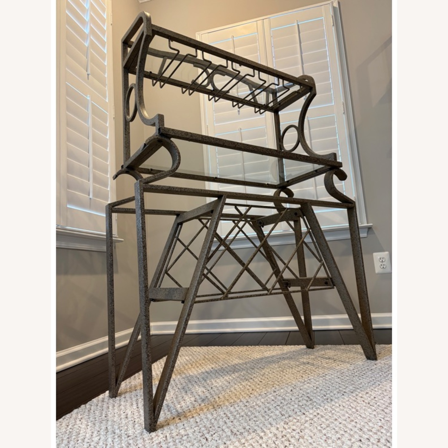 Light Gray Metal Bar Table, Stools and Wine Rack - image-2