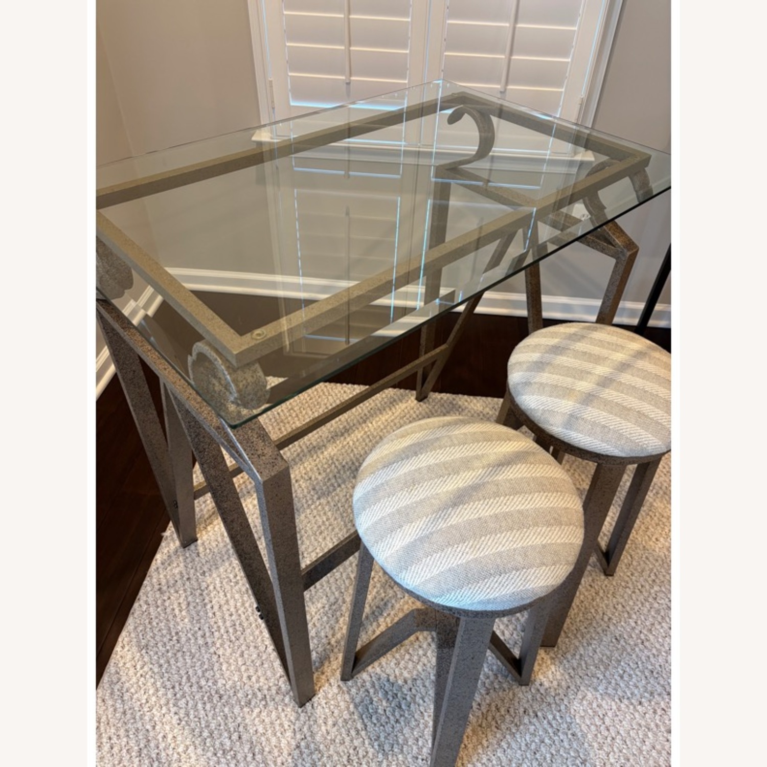  Light Gray Metal Bar Table, Stools and Wine Rack - image-3