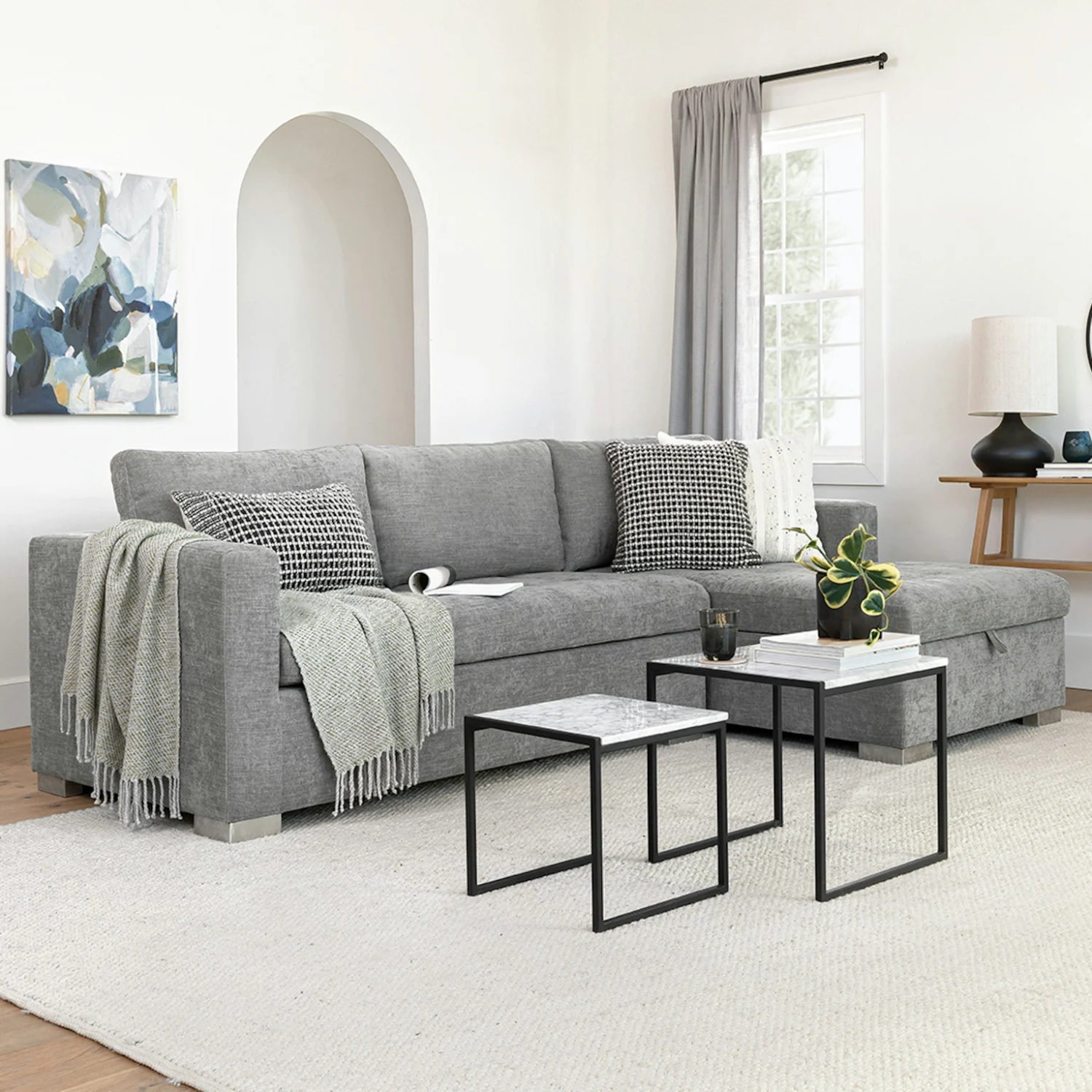 Article Soma Gray Left Sleeper Sectional w Storage & Sofa Bed - image-5