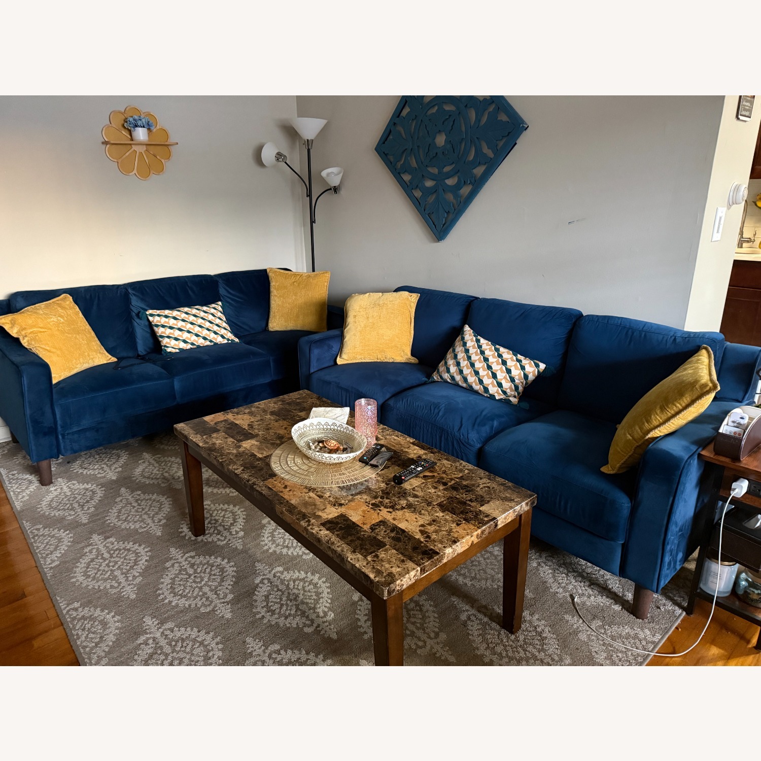 Wayfair Blue Velvet 3+ Seater Sofa - image-2