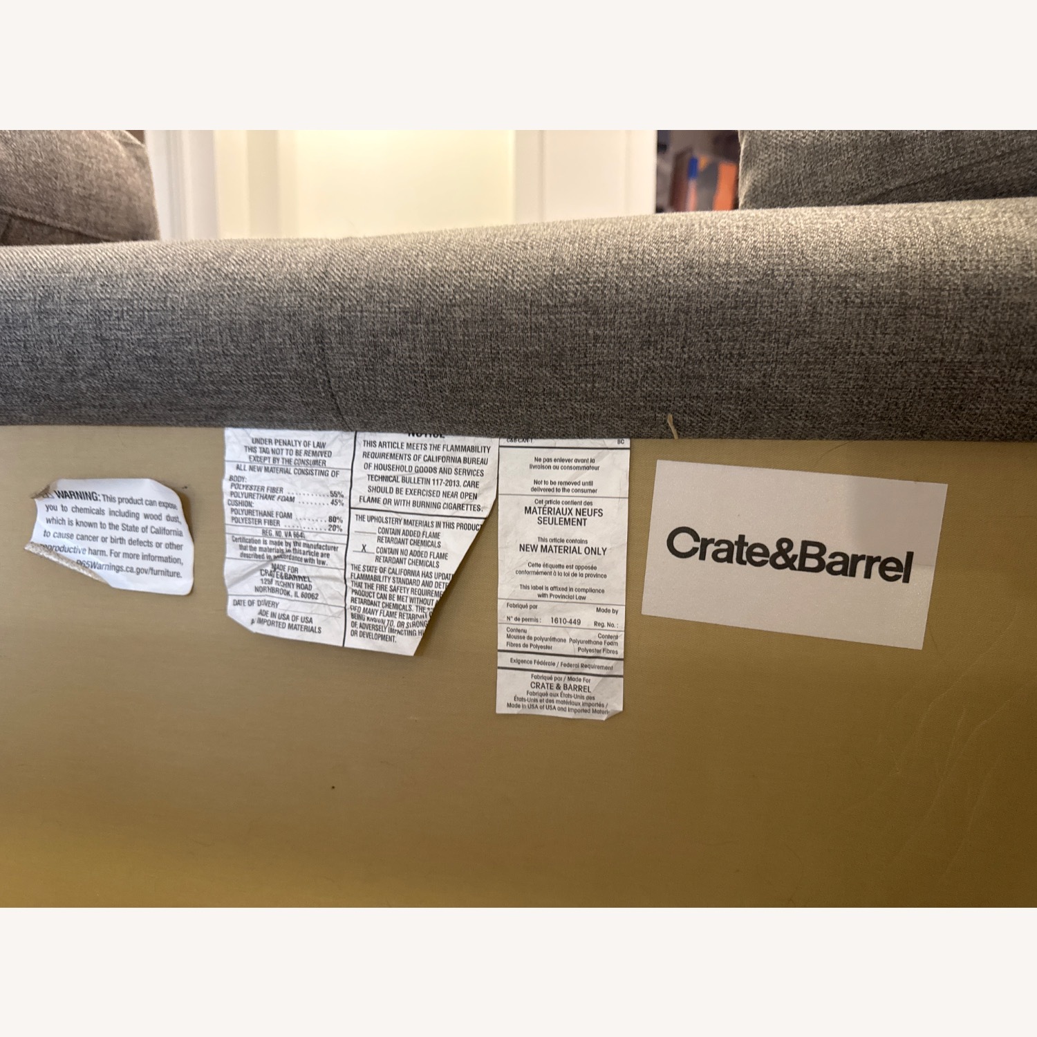 Crate & Barrel Petrie Felt Gray 3+ Seater Sofa - image-7