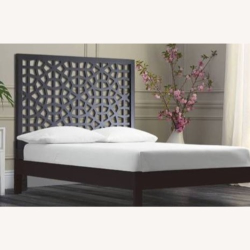 Used West Elm Morocco Chocolate Brown Lattice Wood Headboard for sale on AptDeco
