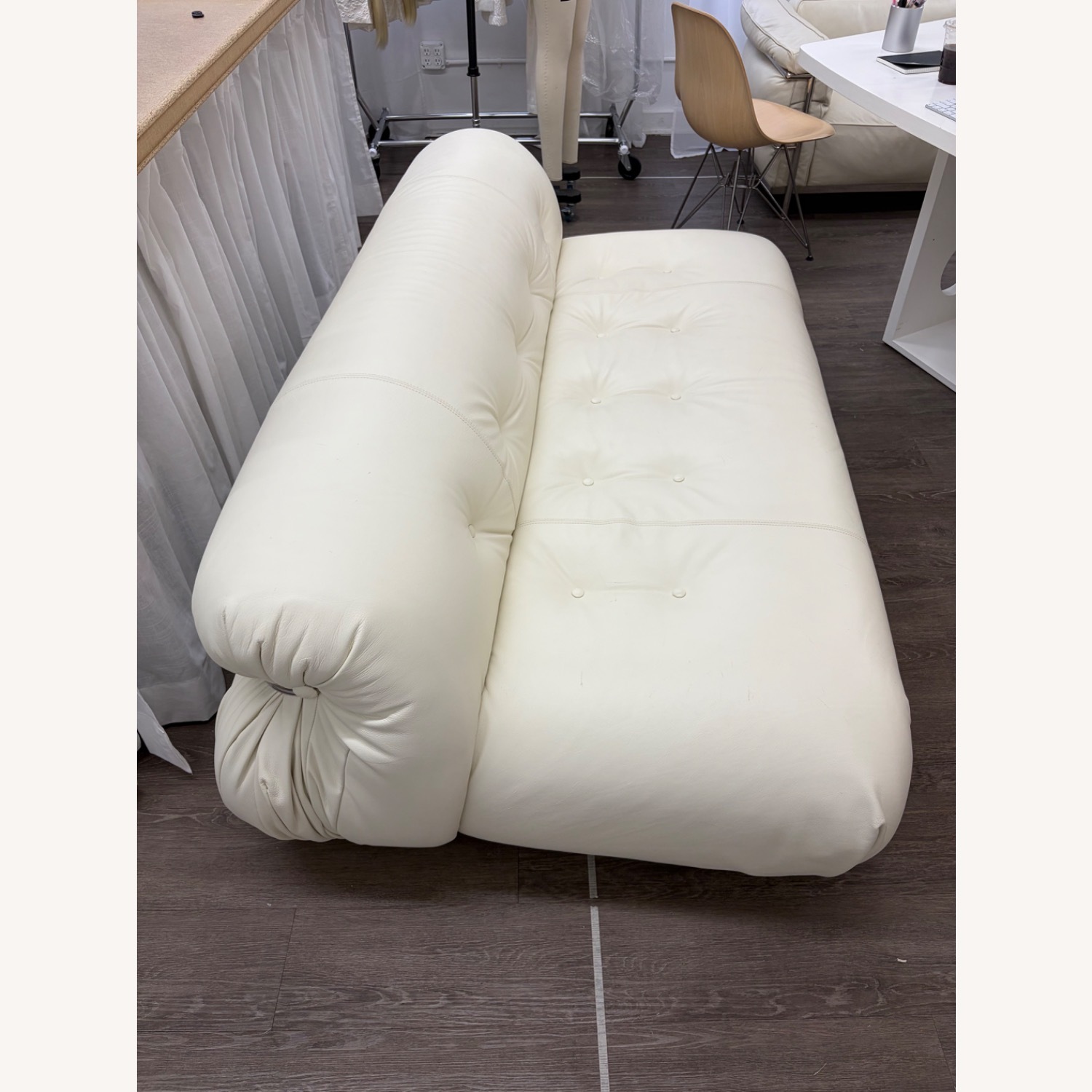 White Leather 2 Seater Sofa - image-3