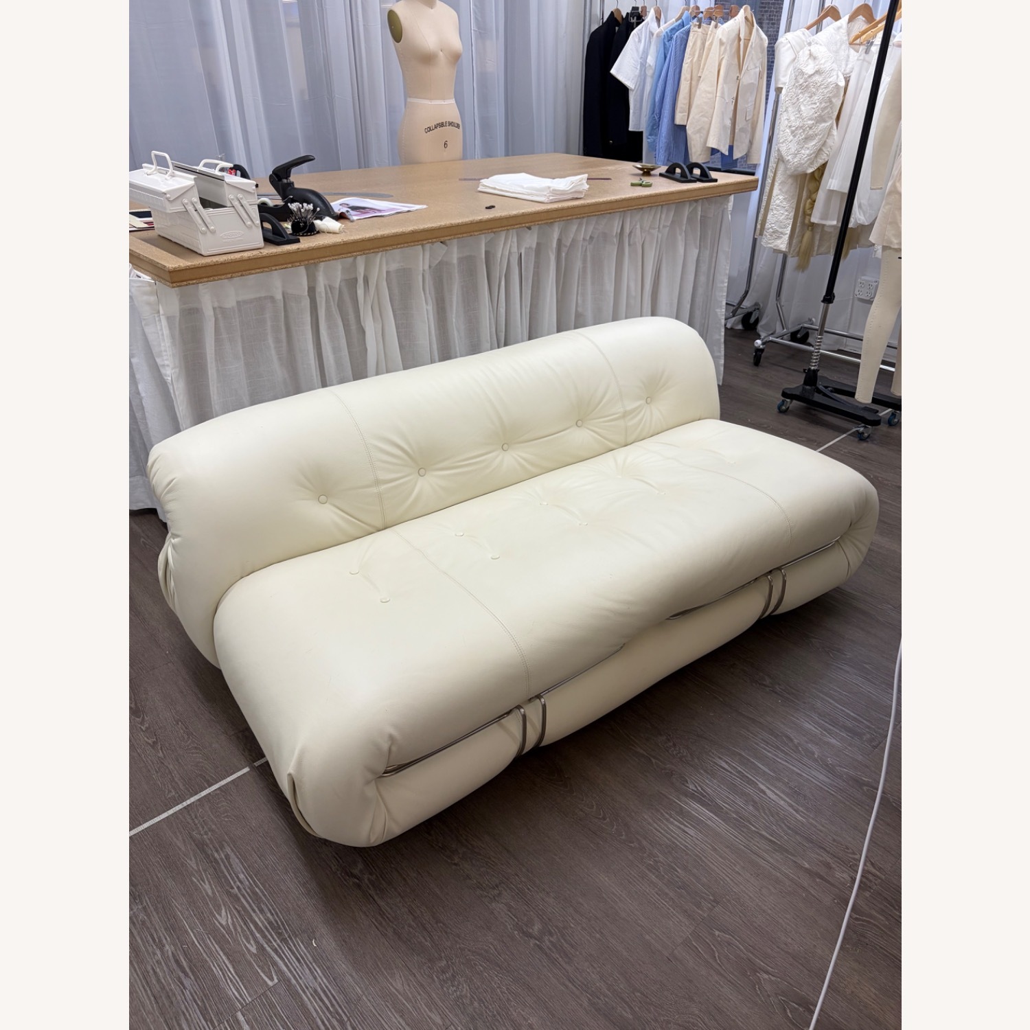 White Leather 2 Seater Sofa - image-2
