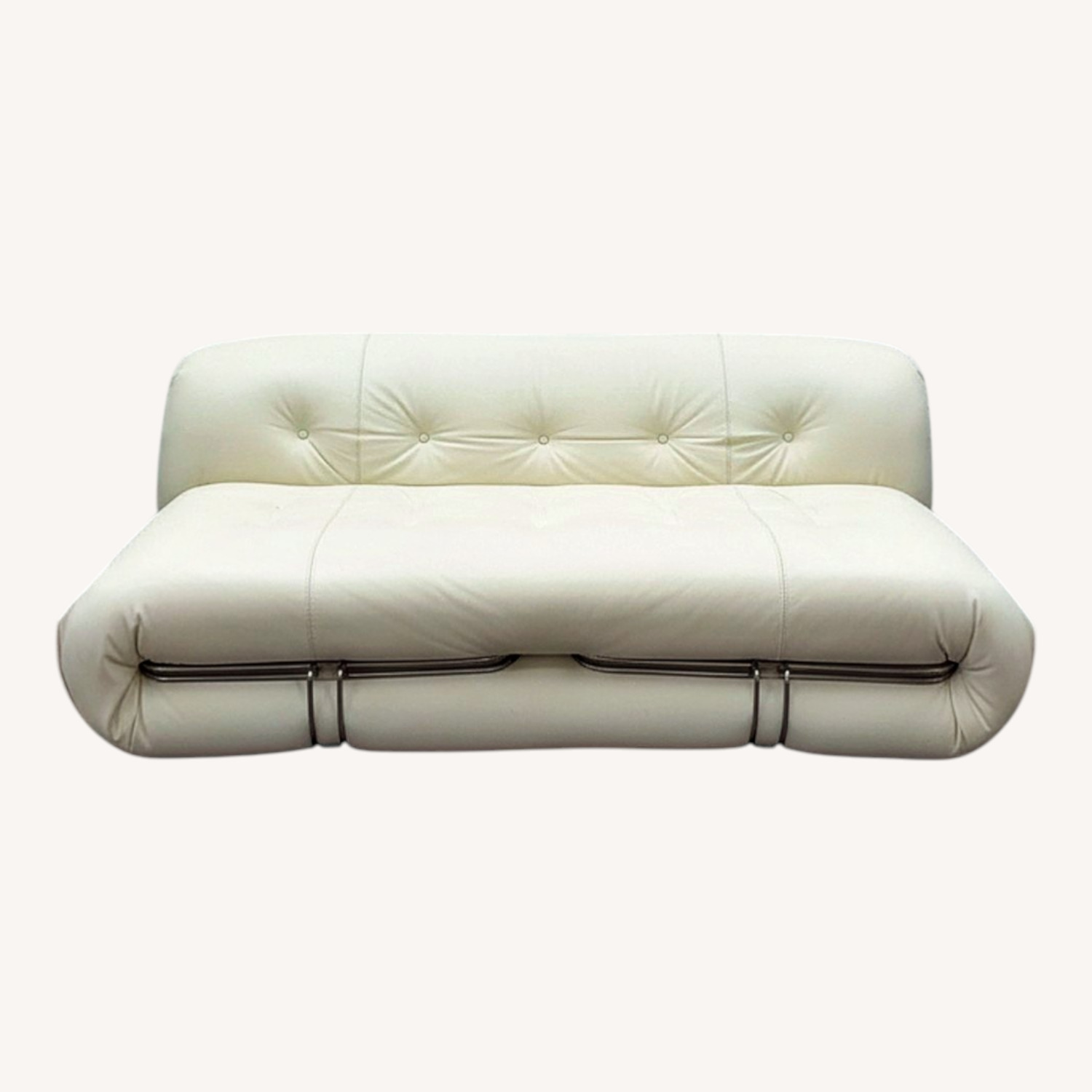 White Leather 2 Seater Sofa - image-8