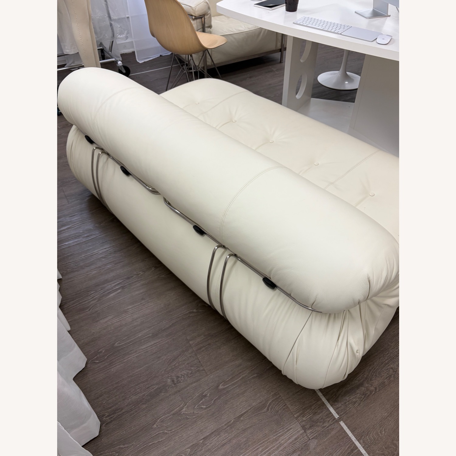 White Leather 2 Seater Sofa - image-7